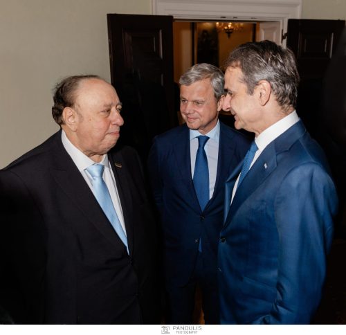 John Catsimatidis, George Antoniadis ’80 (Chair of the Board of Trustees of Athens College in the U.S.), Prime Minister Kyriakos Mitsotakis ’86
