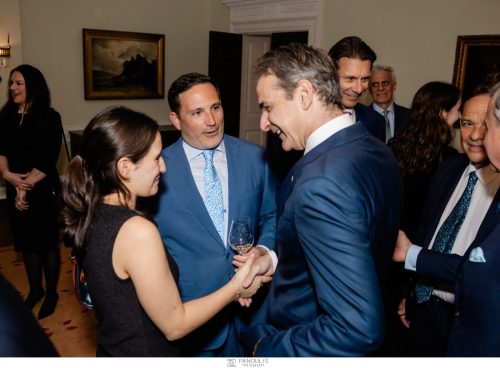 Andreas Stavropoulos ’88 with his daughter, Prime Minister Kyriakos Mitsotakis ’86
