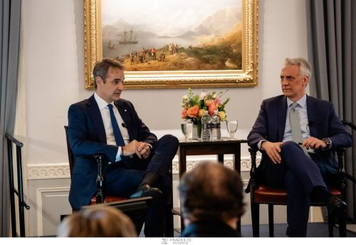 Prime Minister Kyriakos Mitsotakis ’86, Costis Maglaras ’87 (Dean of Columbia Business School)