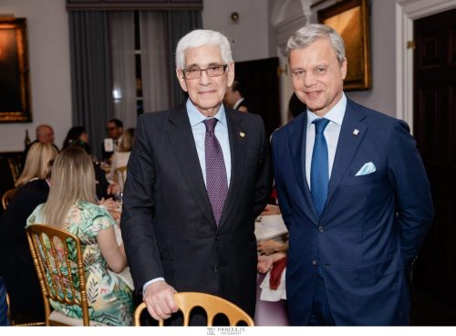Alexandros Nehamas ’64, George Antoniadis ’80 (Chair of the Board of Trustees of Athens College in the U.S.)