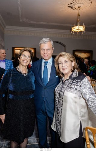 Diana Antoniadis, George Antoniadis ’80 (Chair of the Board of Trustees of Athens College in the U.S.), Annika Papantoniou (Chair of the Athens College Centennial Committee)